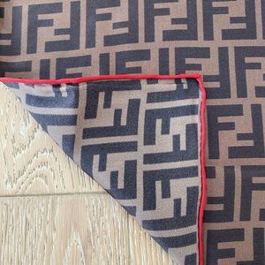 Fendirama scarf Fendi square scarf Brown red trim